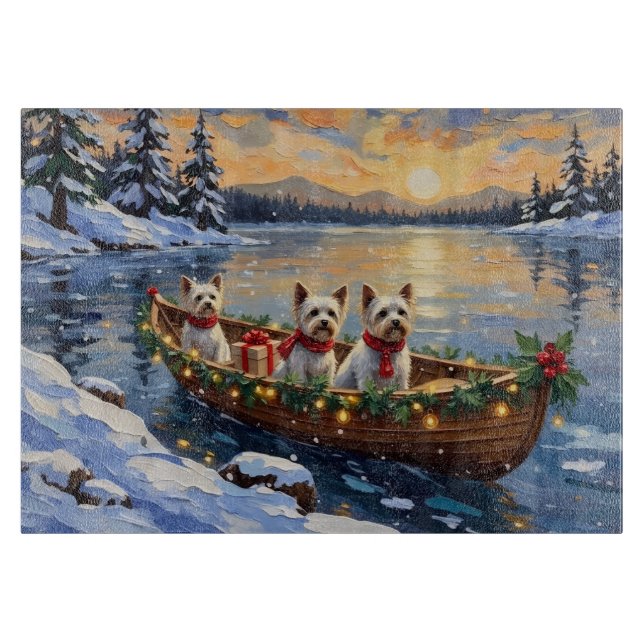Bichon Frise Christmas Boat Holiday Cutting Board (Front)