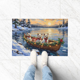 Bichon Frise Christmas Boat Holiday Doormat