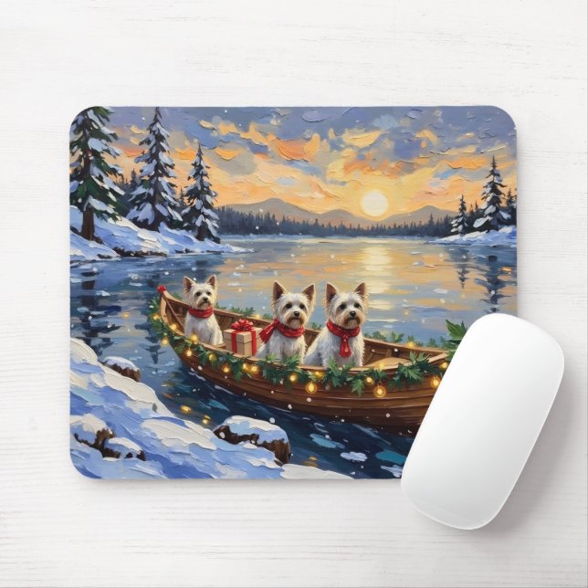 Bichon Frise Christmas Boat Holiday Mouse Pad (With Mouse)