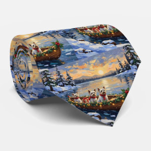 Bichon Frise Christmas Boat Holiday Tie