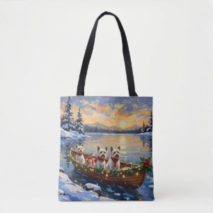 Bichon Frise Christmas Boat Holiday Tote Bag