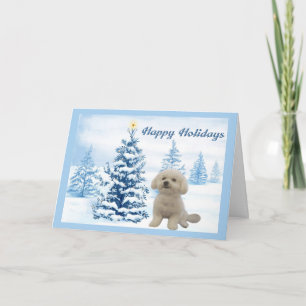 Bichon Frise Christmas Card Blue Tree