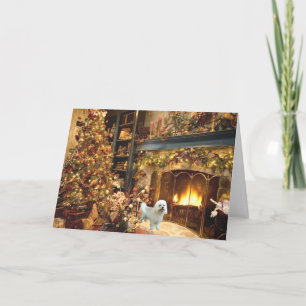 Bichon Frise Christmas Card Fireplace