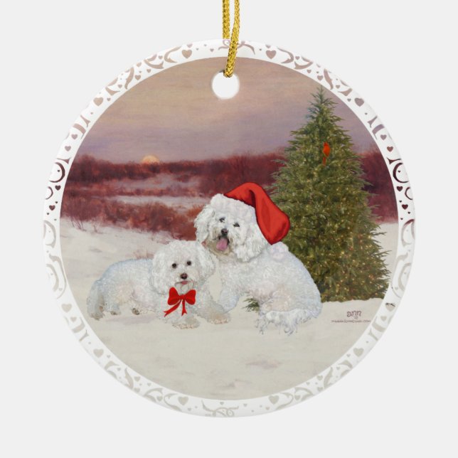 Bichon Frise Christmas Ceramic Ornament (Front)
