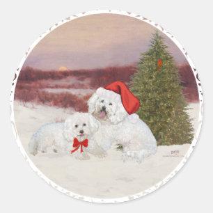 Bichon Frise Christmas Classic Round Sticker