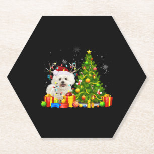 Bichon Frise Christmas Dog Lover Xmas Santa Paper Coaster