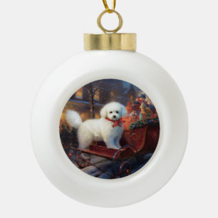 Bichon Frise Christmas Festive Season  Ceramic Ball Christmas Ornament