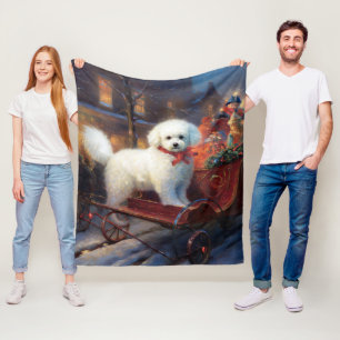 Bichon Frise Christmas Festive Season  Fleece Blanket