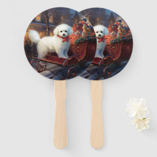 Bichon Frise Christmas Festive Season  Hand Fan