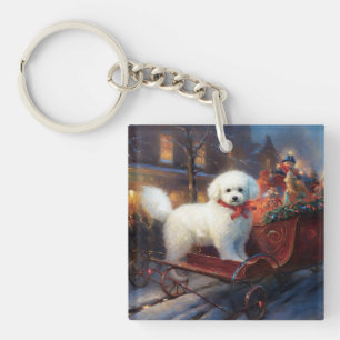 Bichon Frise Christmas Festive Season  Key Ring