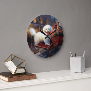 Bichon Frise Christmas Festive Season Large Clock