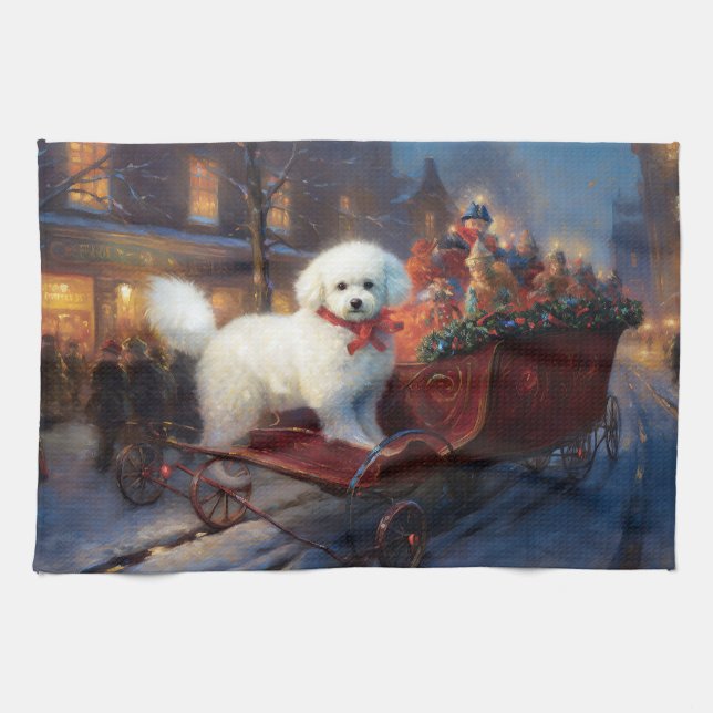 Bichon Frise Christmas Festive Season  Tea Towel (Horizontal)