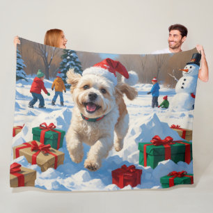 Bichon Frise Christmas Festive Snow Scene Fleece Blanket