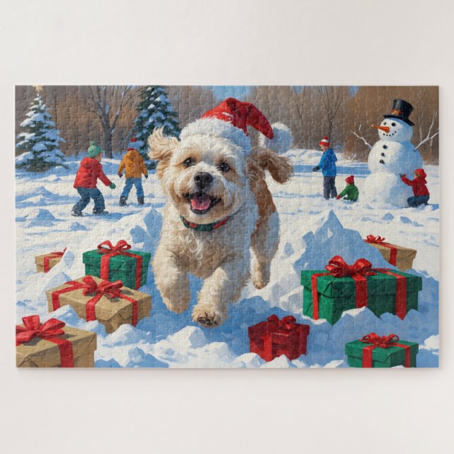 Bichon Frise Christmas Festive Snow Scene Jigsaw Puzzle (Horizontal)