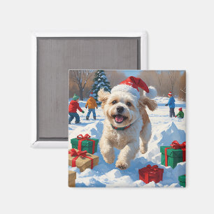 Bichon Frise Christmas Festive Snow Scene Magnet