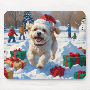 Bichon Frise Christmas Festive Snow Scene Mouse Pad