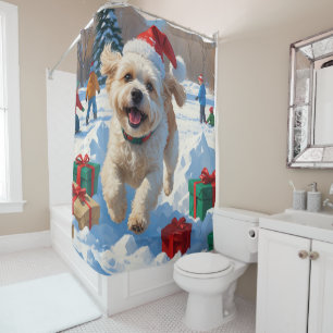 Bichon Frise Christmas Festive Snow Scene Shower Curtain