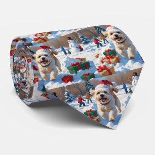 Bichon Frise Christmas Festive Snow Scene Tie