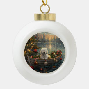 Bichon Frise Christmas Festive Voyage Ceramic Ball Christmas Ornament