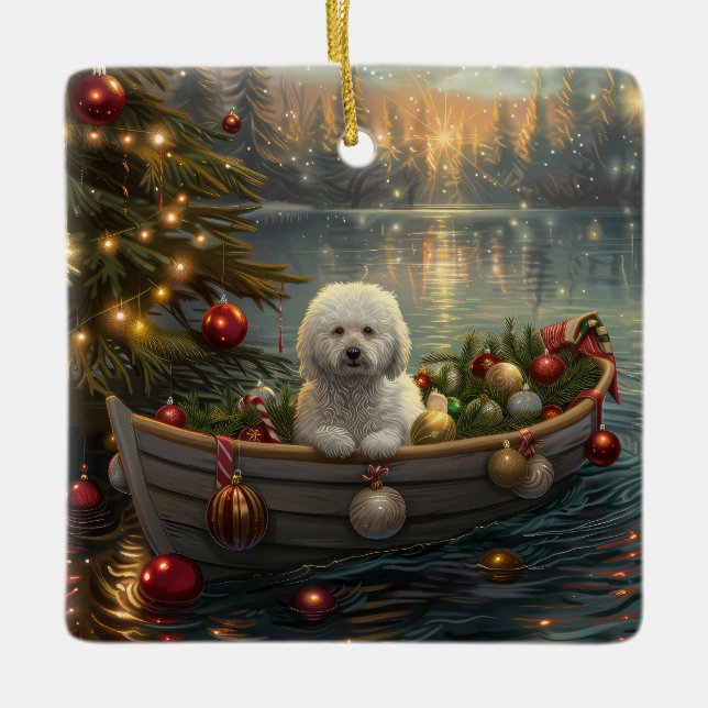 Bichon Frise Christmas Festive Voyage Ceramic Ornament (Front)