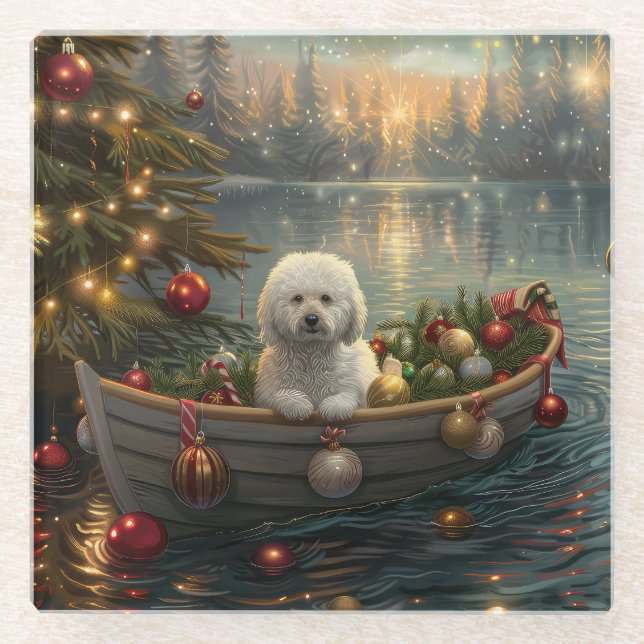 Bichon Frise Christmas Festive Voyage Glass Coaster (Front)