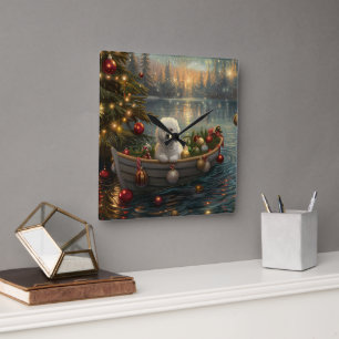 Bichon Frise Christmas Festive Voyage Square Wall Clock