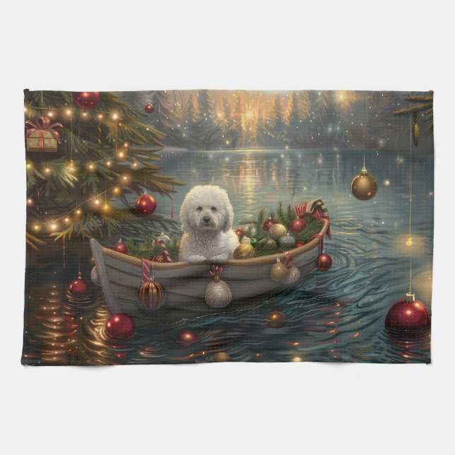 Bichon Frise Christmas Festive Voyage Tea Towel (Horizontal)