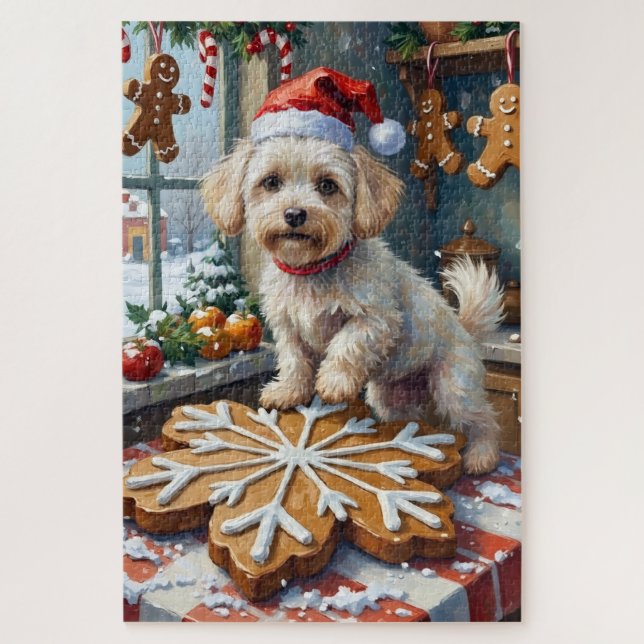 Bichon Frise Christmas Gingerbread Baking Holiday Jigsaw Puzzle (Vertical)