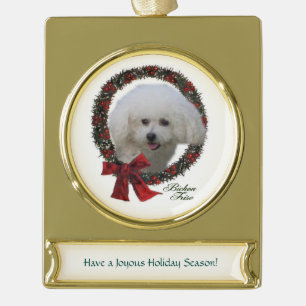 Bichon Frise Christmas Gold Plated Banner Ornament