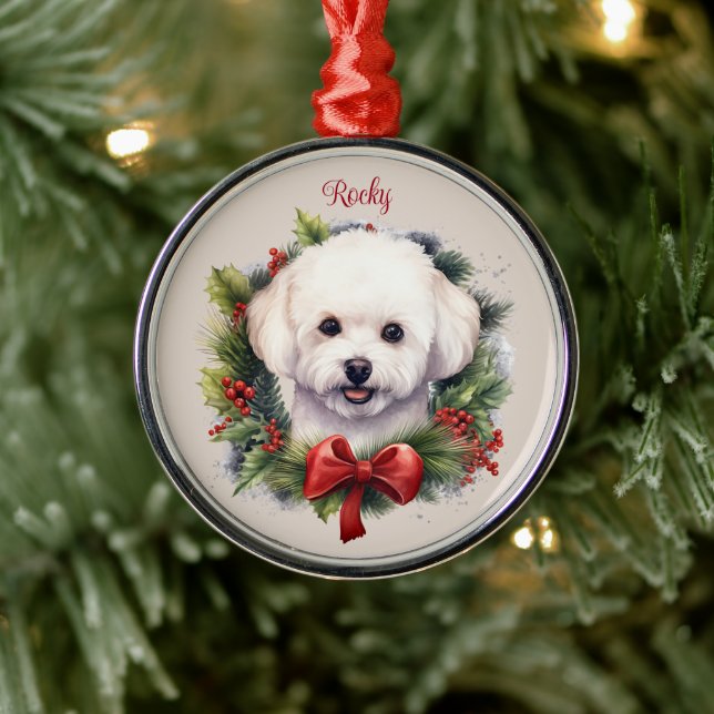 Bichon Frise Christmas Pet Memorial Dog Breed Metal Ornament (Tree)