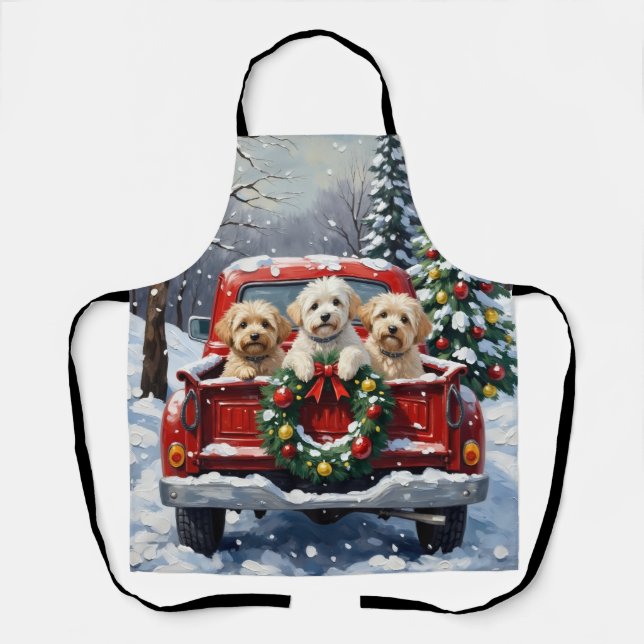 Bichon Frise Christmas Red Truck Holiday Apron (Front)