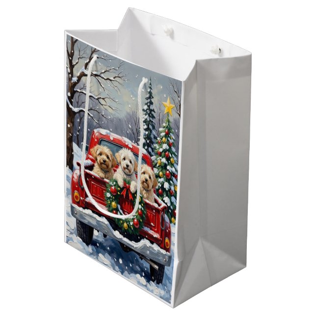 Bichon Frise Christmas Red Truck Holiday Medium Gift Bag (Front Angled)