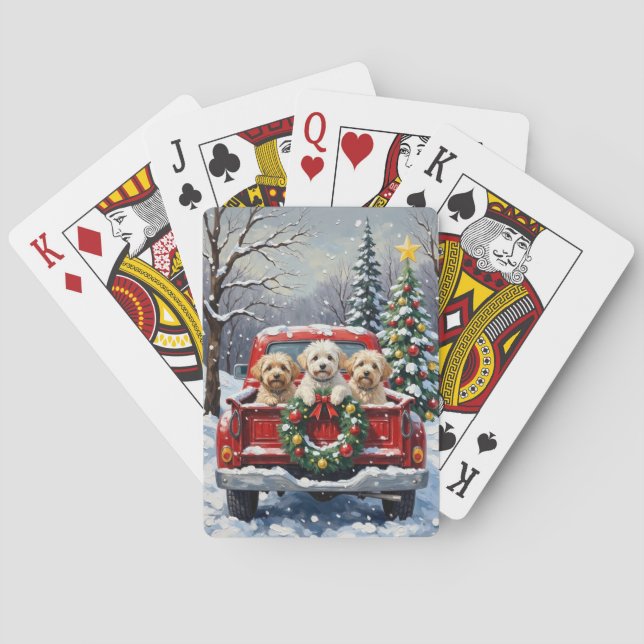 Bichon Frise Christmas Red Truck Holiday Playing Cards (Back)