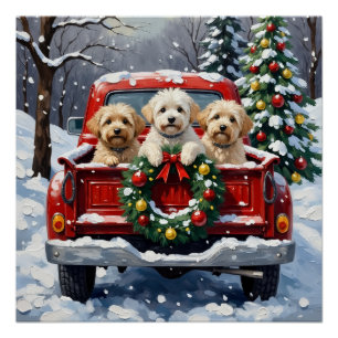 Bichon Frise Christmas Red Truck Holiday Poster