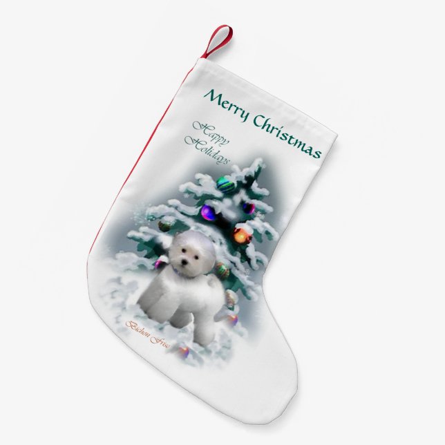 Bichon Frise Christmas Small Christmas Stocking (Front (Hanging))