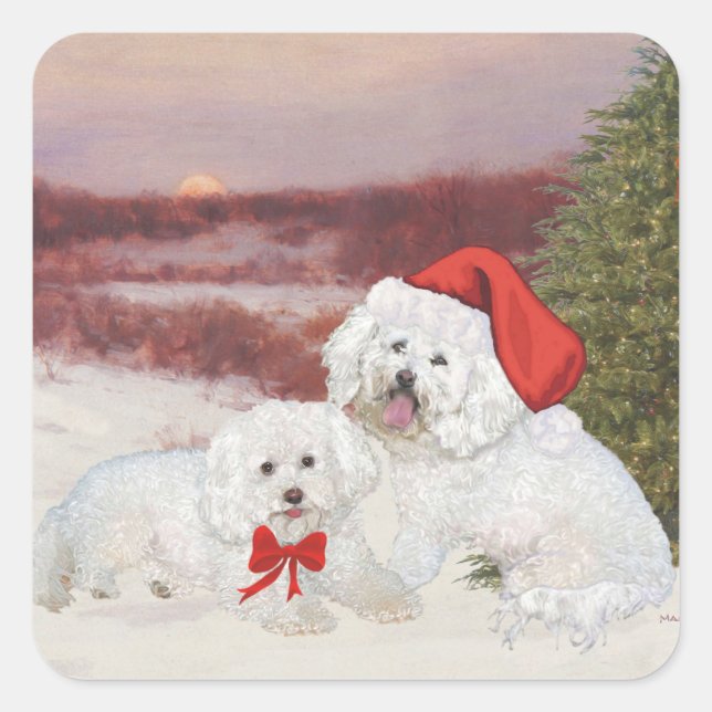 Bichon Frise Christmas Square Sticker (Front)