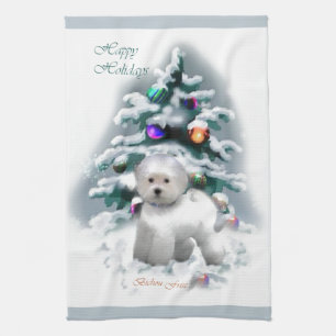 Bichon Frise Christmas Tea Towel