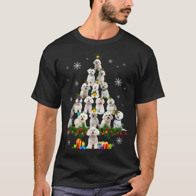 Bichon Frise Christmas Tree Lights Funny Dog Xmas T-Shirt (Front)
