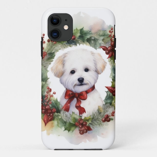 Bichon Frise Christmas Wreath Festive Pup Case-Mate iPhone Case (Back)