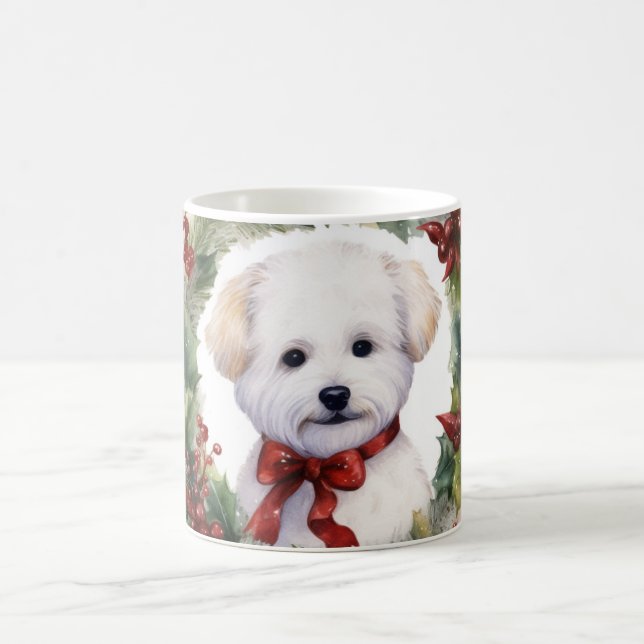 Bichon Frise Christmas Wreath Festive Pup Coffee Mug (Center)