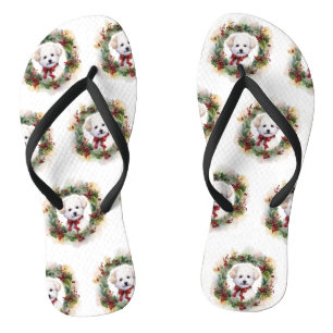 Bichon Frise Christmas Wreath Festive Pup Thongs
