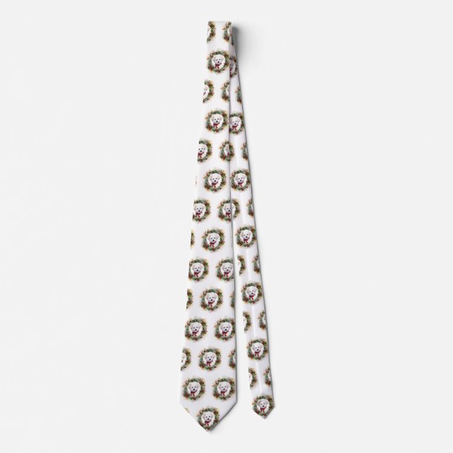 Bichon Frise Christmas Wreath Festive Pup Tie (Front)