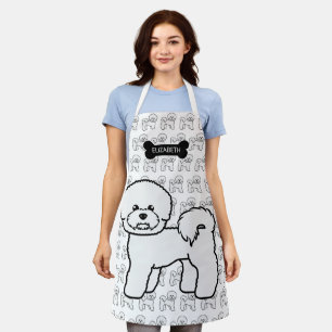 Bichon Frise Cute Cartoon Dog Illustration & Name Apron