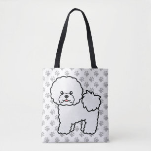 Bichon Frise Cute Cartoon Dog & Paws Tote Bag