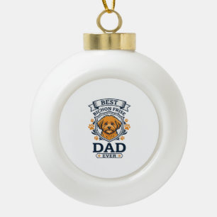 Bichon Frise Dad Ever Dog Paw Prints Ceramic Ball Christmas Ornament