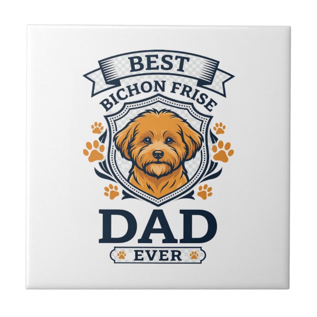 Bichon Frise Dad Ever Dog Paw Prints Ceramic Tile (Front)