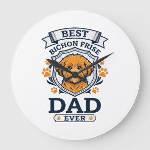 Bichon Frise Dad Ever Dog Paw Prints Large Clock