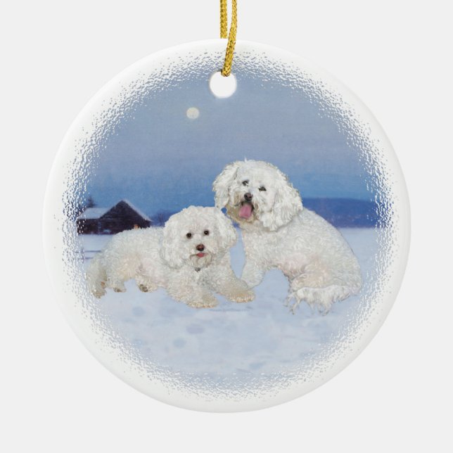 Bichon Frise December Evening Ceramic Ornament (Front)