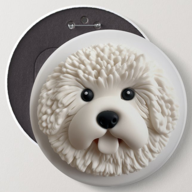 Bichon Frise Dog 3D Inspired 6 Cm Round Badge (Front & Back)