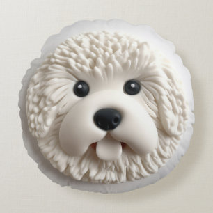 Bichon Frise Dog 3D Inspired Round Cushion
